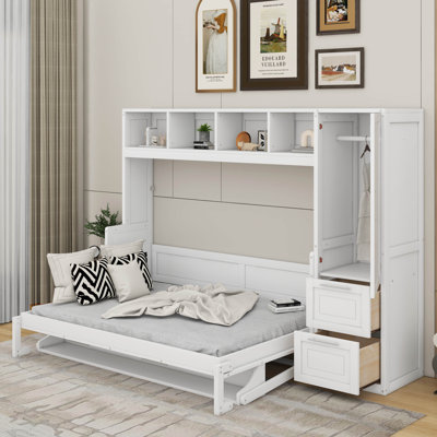 Lit escamotable double avec placard et tiroirs