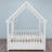 Full Size Floor Wooden Bed With House Roof Frame, Fence Guardrails,White-1629838290
