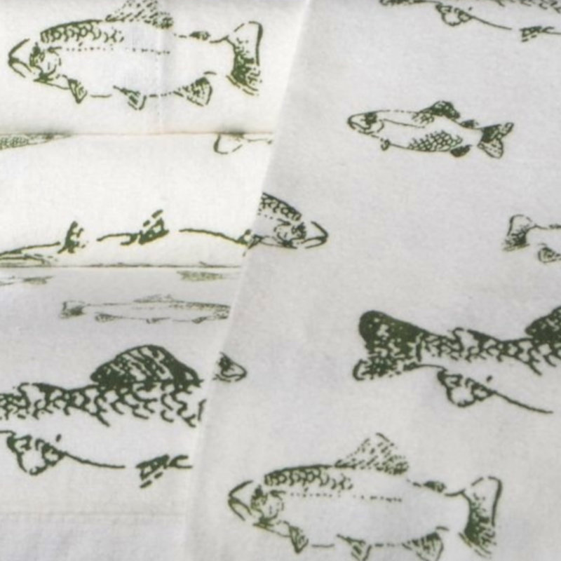 100% Cotton 200 Thread Count Flannel Sheet Set, Full Sheet Set with 2 Pillowcases, School of Fish