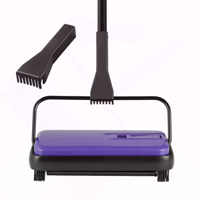 Carpet Sweeper Manual, Floor Sweeper with 300 ml Dustbin Capacity Easy to Empty, 6.7 inch Cleaning Width for Home Office Carpets Pet Hair Dust, Purple