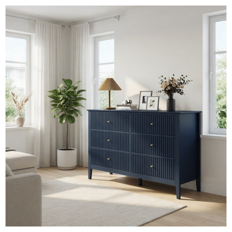 Commode cannelée à 47 tiroirs de 47,2 po de largeur - commode moderne en bois d'ingénierie avec rainures verticales