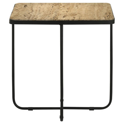 Travertine And Black Accent Table