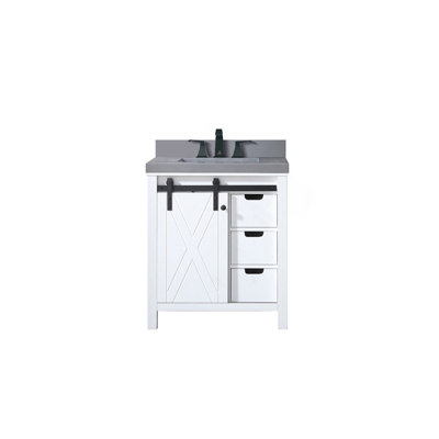 Meuble-lavabo blanc 30 po X P 22 po D, ensemble de comptoir et robinet en quartz gris
