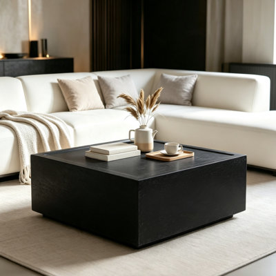 Table basse carrée en pierre de travertin 28 po pour l'intérieur et l'extérieur
