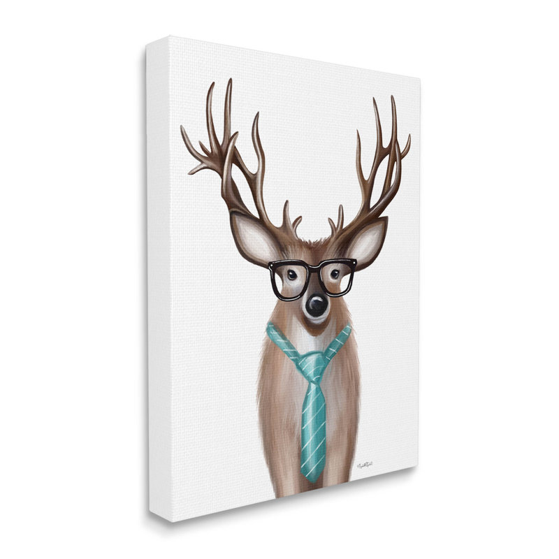 «Funny Deer Necktie & Glasses Portrait» par Elizabeth Tyndall - impression sur toile tendue, H 20 po x l 16 po x P 1,5 po