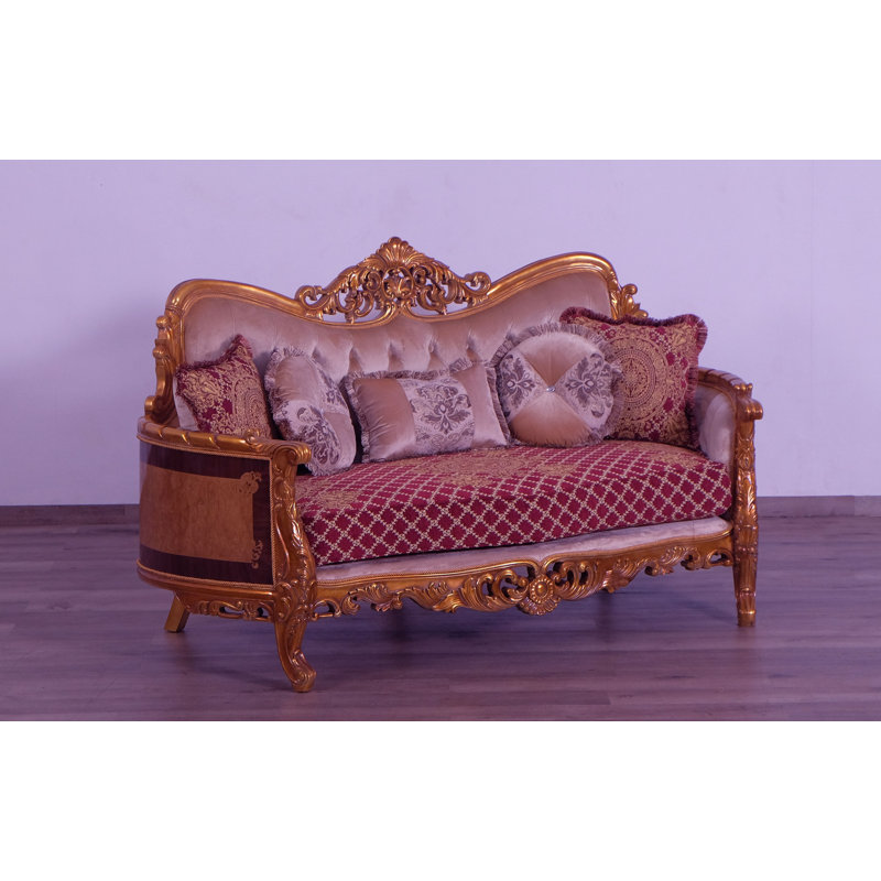 Maggiolini Upholstered 73'' Loveseat, Red Burgundy, Dark Gold