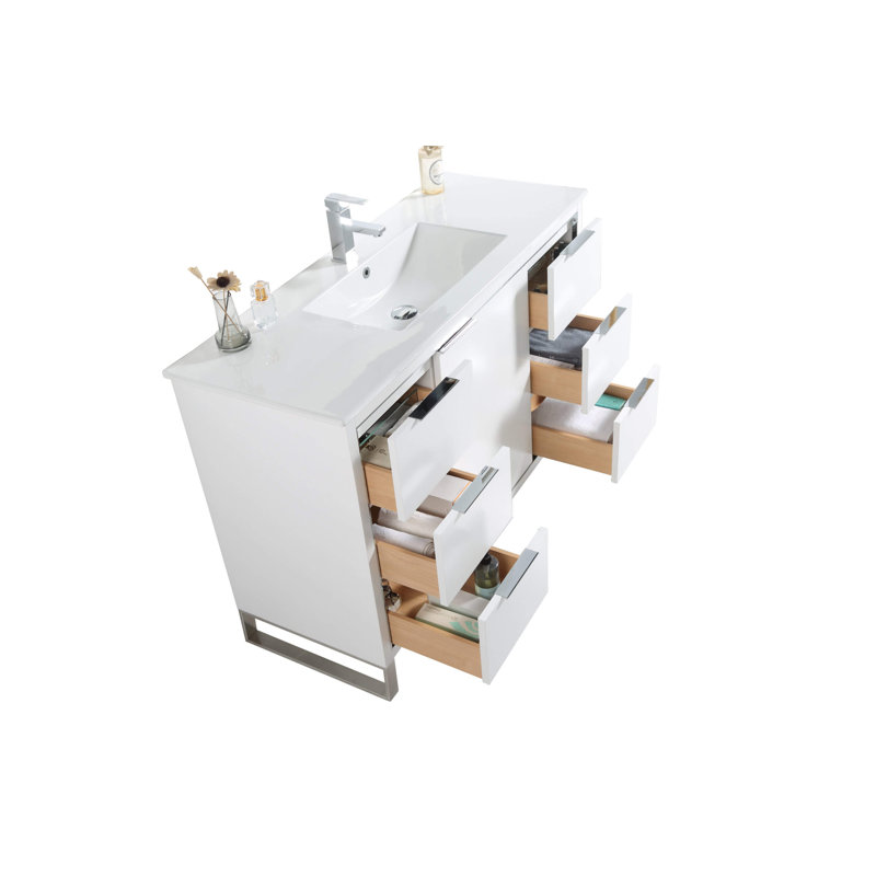 48" Single Bathroom Vanity Set, Chrome, White