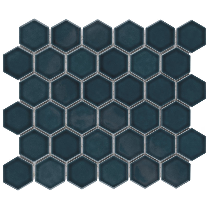 Tribeca 2" Hex Glossy 11-1/8 " x 12-5/8 " Porcelain Mosaic Floor & Wall Tile, Glacier Blue