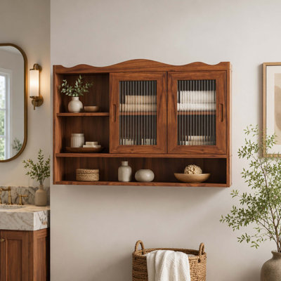 Armoire coulissante 35,4 "à 3 portes avec trois niveaux d'espace de rangement, convient aux salles de bain, cuisines, salles à manger, brun