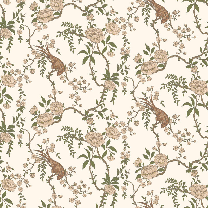 Lady Charlotte Birdsong 10' L x 24" W Wallpaper Roll, Brown, Non-pasted, Paper
