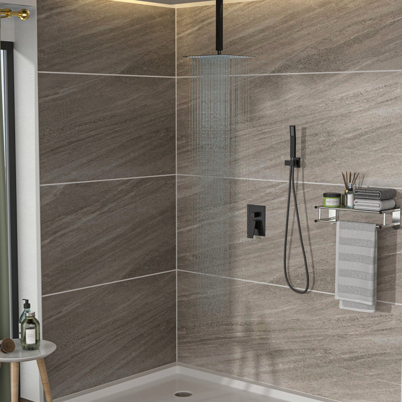 Ensemble de douche à double fonction - débit d'huile réglable bronze huilé bronze à tête carrée 10 pouces 360, Noir
