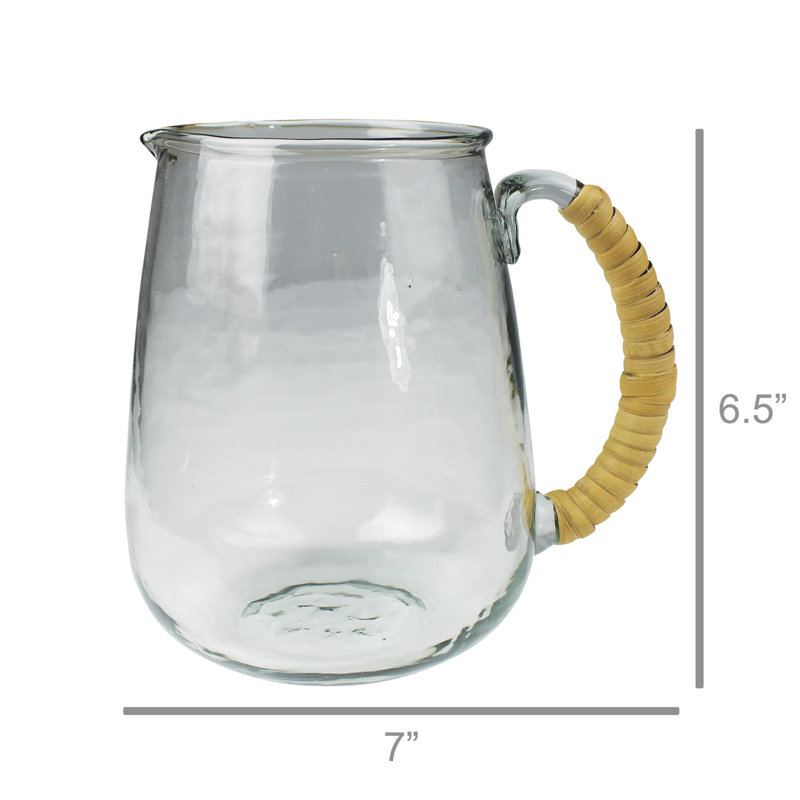 Recycled Glass Pitcher with Rattan Handle