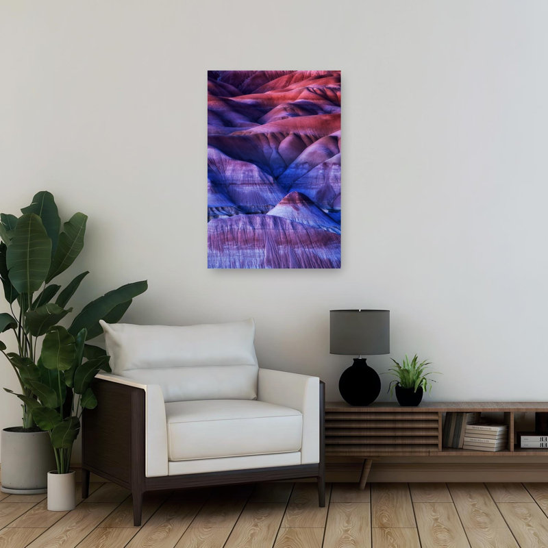 Ondes ondulées colorées abstraites colorées, paysage dramatique, violet, paysage, impression murale, H 36 po x l 24 po