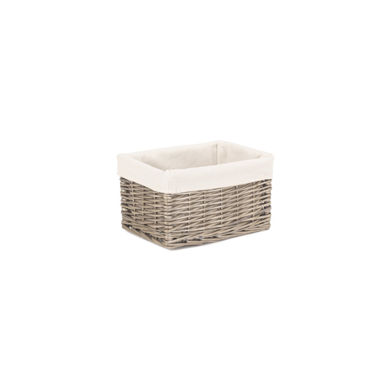 Wicker Storage Basket with Lining, 17cm H x 33cm W x 20cm D, Antique Wash/White