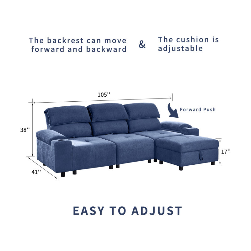 Canapé modulaire en L Upholstered Furniture, Polyester bleu