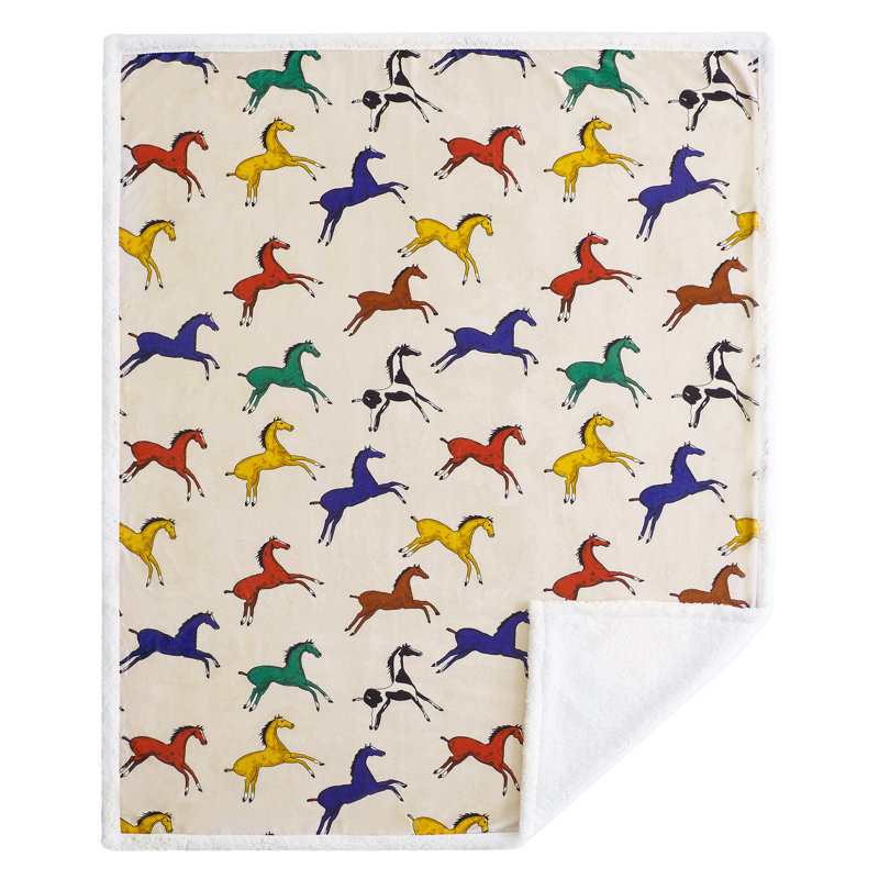 Jeté Campfire en molleton rustique Sherpa, 54 x 68 pouces, Chevaux sauvages multicolores