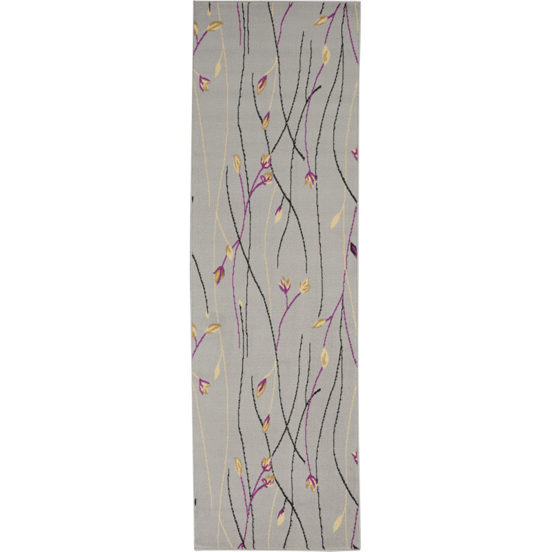 Tapis gris Bo Botanical Eclectic, Tapis de couloir 2 pi 3 po x 7 pi 6 po