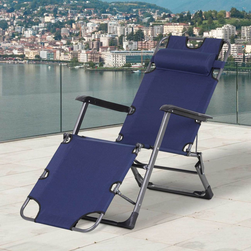 Folding Chaise Lounge Chair for Outside, Navy