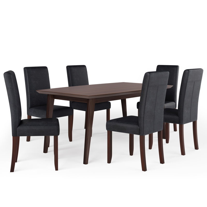 Ensemble de salle à manger 7 pièces Acadian / Draper avec table en bois massif et 6 chaises rembourrées à haut dossier