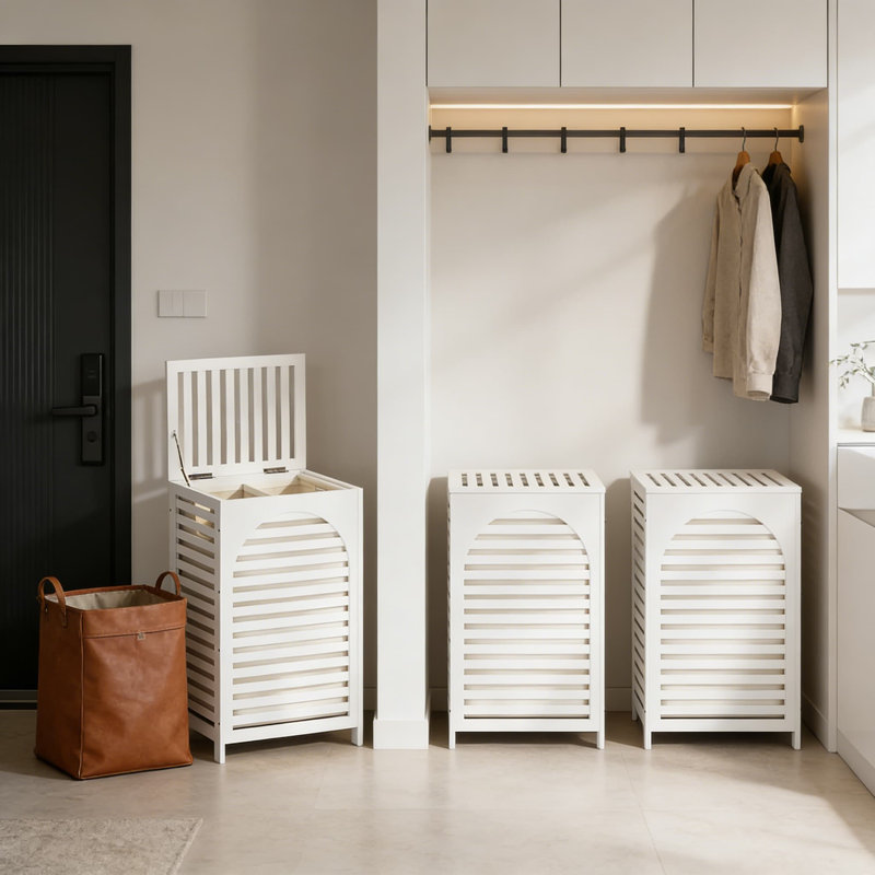 Panier à linge avec couvercle et sacs de lavage amovibles, grand panier à linge en bambou imperméable avec poignées pour l'organisation à la maison