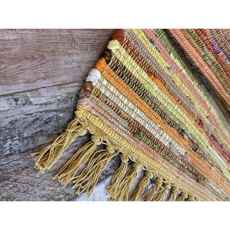 Marone Striped Cotton Hand Woven Area Rug, Rectangle 60 x 90cm