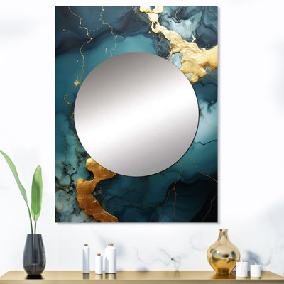 «Everli», or et vert abstrait marbre V - miroir mural en marbre