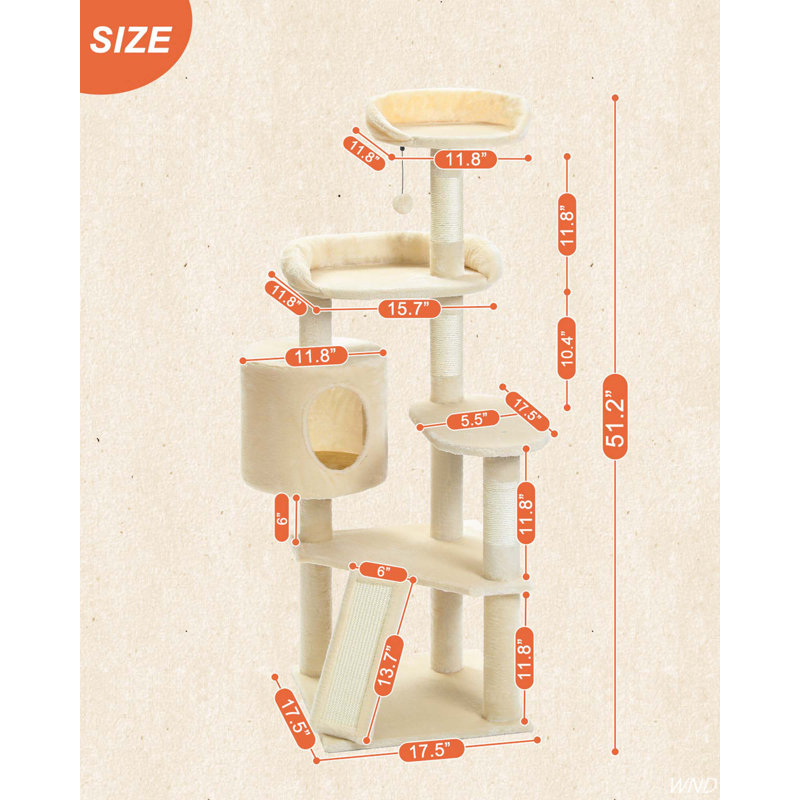 Beige Multi-Level Cat Tree Tower with Condo and Scratching Board