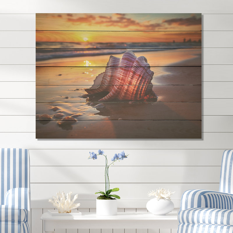 Sunset Shoreline Treasures I - plage sur bois, H 10 po x l 20 po