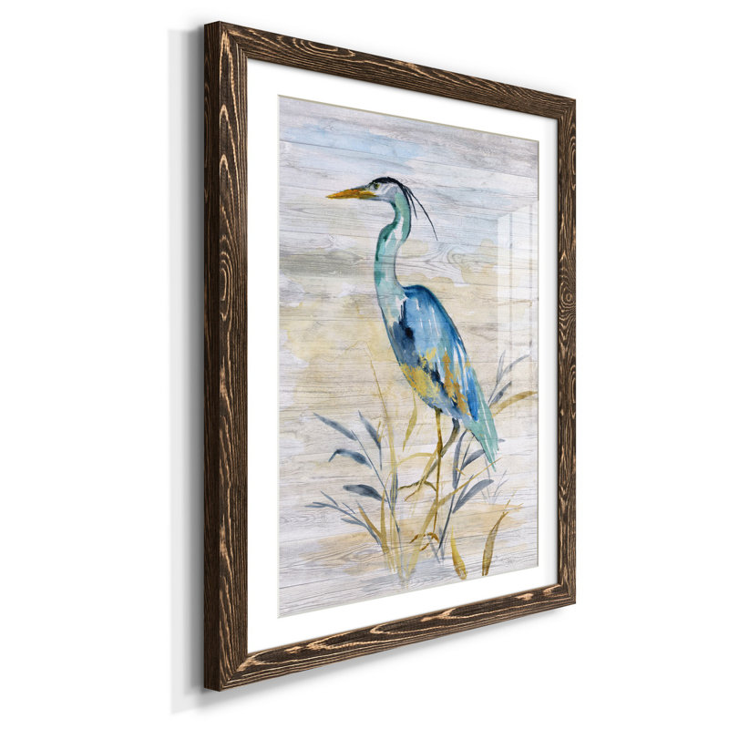 Blue Heron II - reproduction d'art, H 37,5 po x l 27,5 po x P 1,5 po, Papier, cadre noyer, Blanc