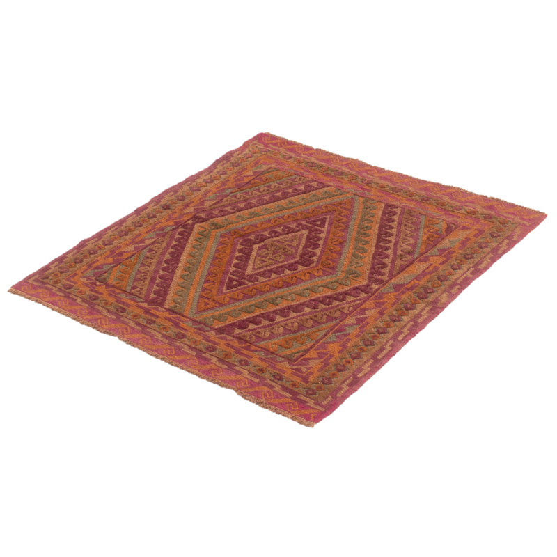 Tapis carré en laine noué à la main de conception unique 3 pi 11 po x 3 pi 11 po Jissel