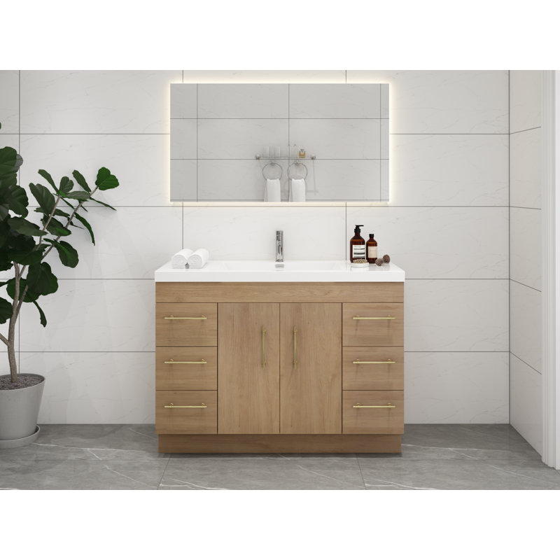 Ensemble de meuble-lavabo simple 48 po Carliss, Blanc/chêne, Or