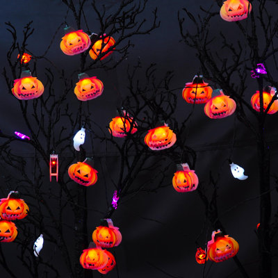  Halloween Lantern String Lights, 30 LED Decorative Lanterns Pumpkin Ghost Bat Lights String Plug in, 20FT Indoor/Outdoor Halloween Decorations (Orange Pumpkin)