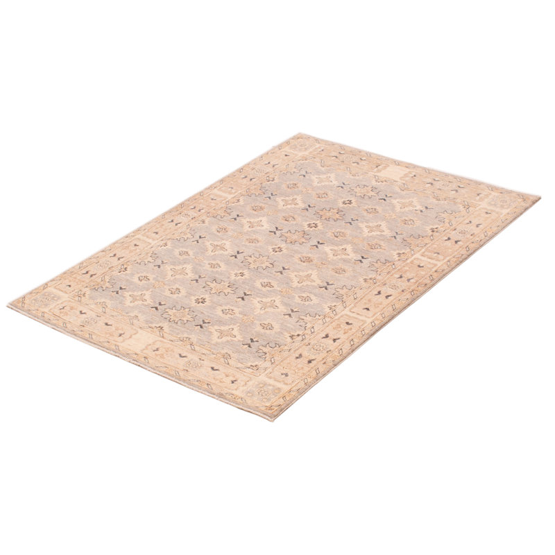 Tapis unique en laine noué à la main nouvel âge 4 pi x 5 pi 7 po Kanopolis - gris clair / beige
