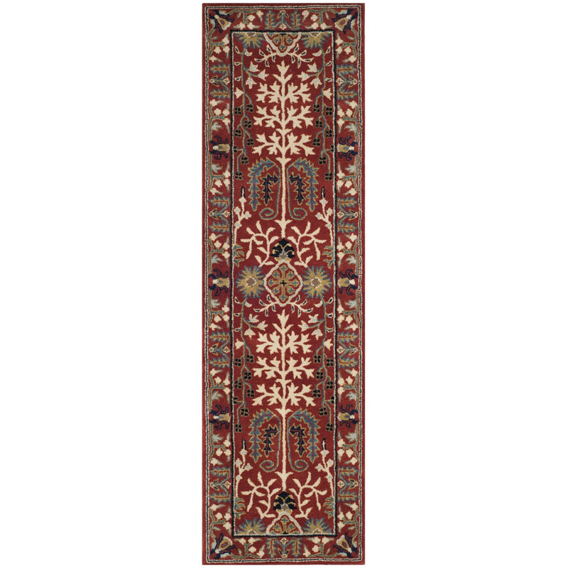 Tapis oriental rouge en laine touffeté à la main Armintha, Tapis de couloir 2 pi 3 po x 6 pi