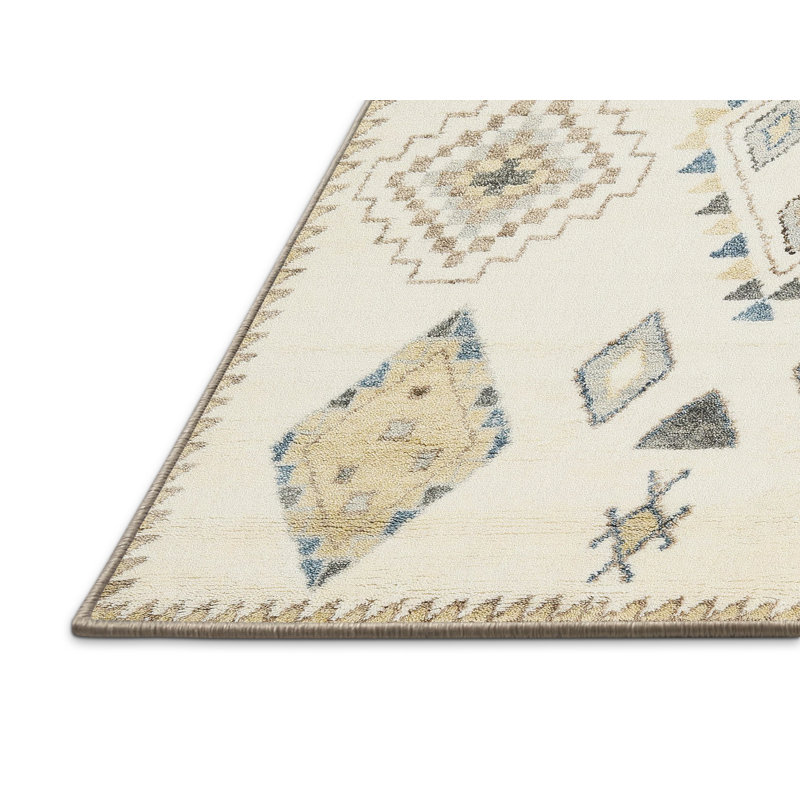 Tapis contemporain beige / bleu, Rectangle 4 pi x 6 pi