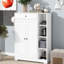 Armoire à chaussures autoportante 2 portes à volets blancs - Tablettes de rangement réglables et modernes et tiroir supérieur pour le vestibule
