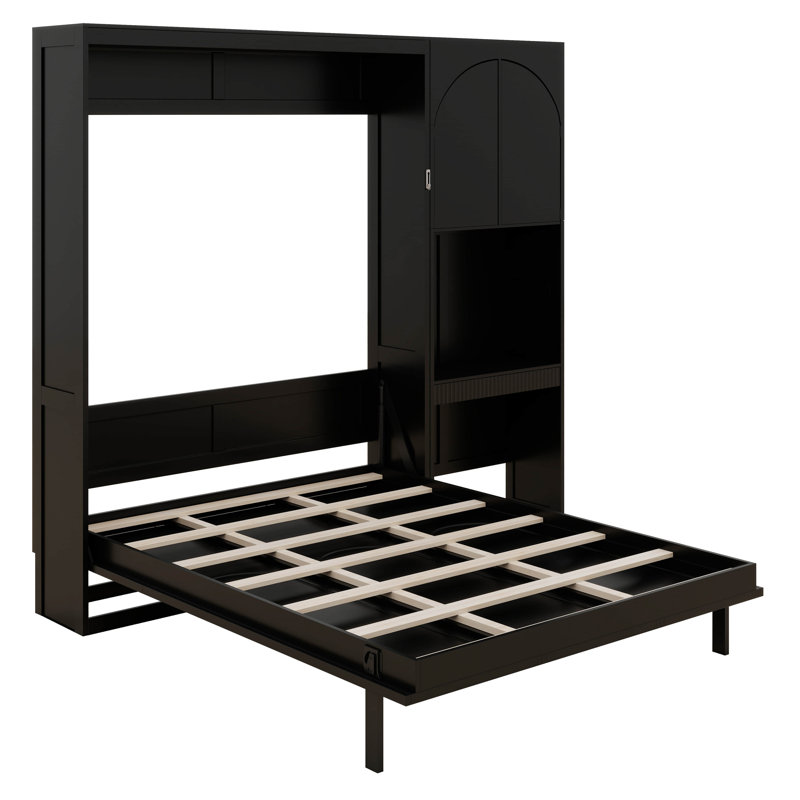 Lit escamotable avec bureau Murphy, tiroir, lumière DEL, cadre de lit mural pliable, armoire réversible de gauche à droite