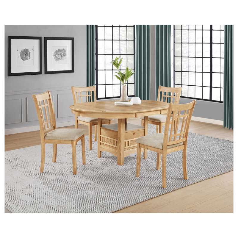 Davis Light Oak Oval Extendable Pedestal Dining Table with Storage Base