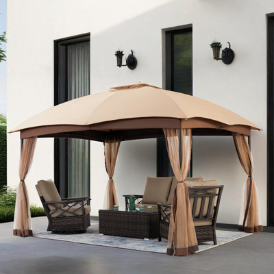 10Ft.W x 12Ft.D Steel Patio Gazebo with Netting (QUICK SETUP)