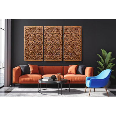 Reproduction d'art géométrique sur toile, ensemble de 3 pièces d'art mural, motif triptyque de décoration, bureau de mandala rustique suspendu, fabriqué aux États-Unis, reproduction de peinture