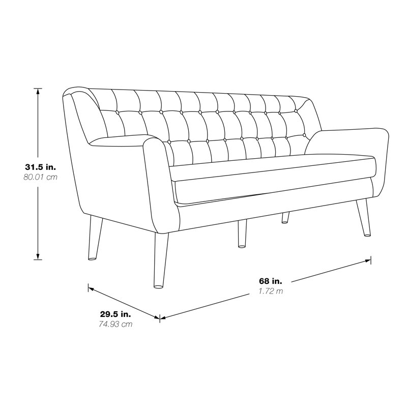 Ivanka Upholstered 68'' Sofa, Green, Light Walnut