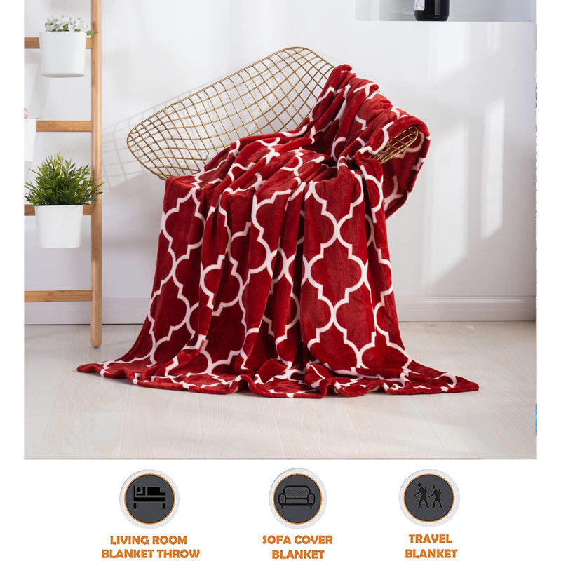 Quatrefoil Red Fleece Christmas Throw Blanket 60"x50"
