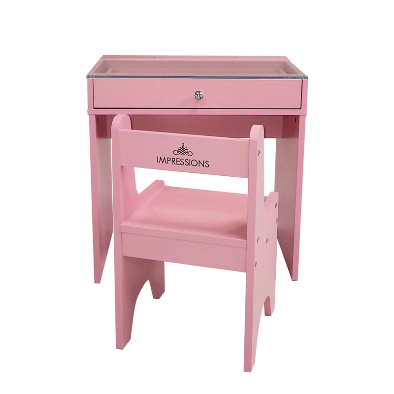 SlayStation Little Princess Vanity Set of Makeup Desk, Lighted Mirror and Desk Chair, Pink