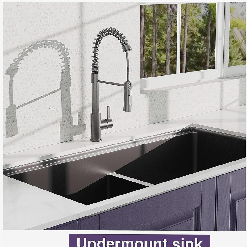 33x19Inch Undermount Gunmetal Black Double Bowl  Kitchen Sink 18 Guage Stainless Steel With Faucet