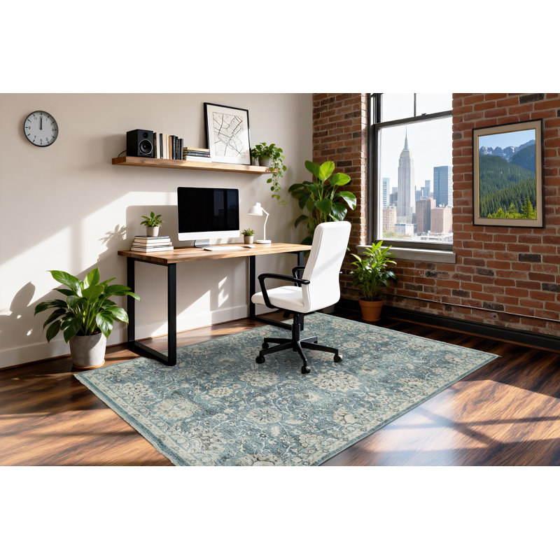 Tapis oriental bleu clair Omarion, Rectangle 6 pi 7 po x 9 pi 2 po