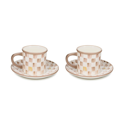 Sterling Check Stoneware Espresso Cup and Saucer