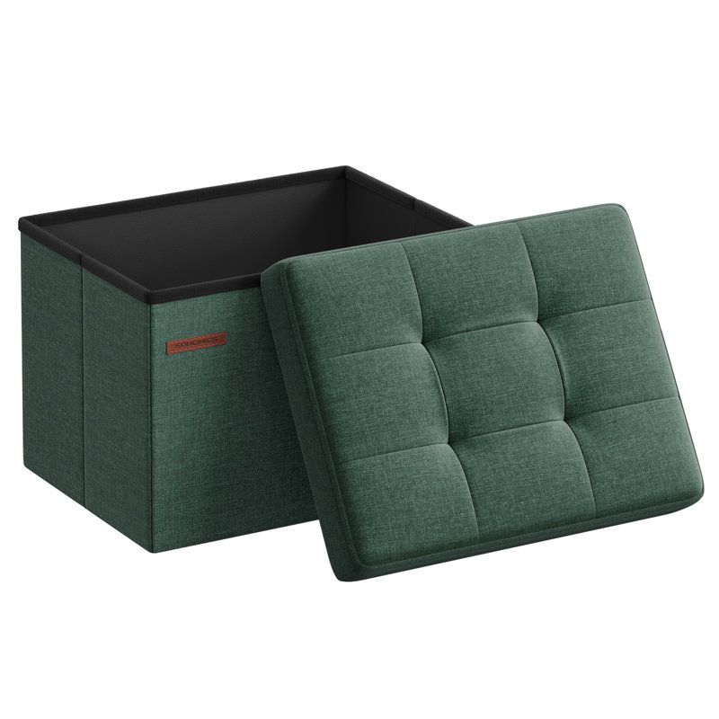 40cm Wide Tufted Rectangle Solid Colour Standard Ottoman with Storage, Green