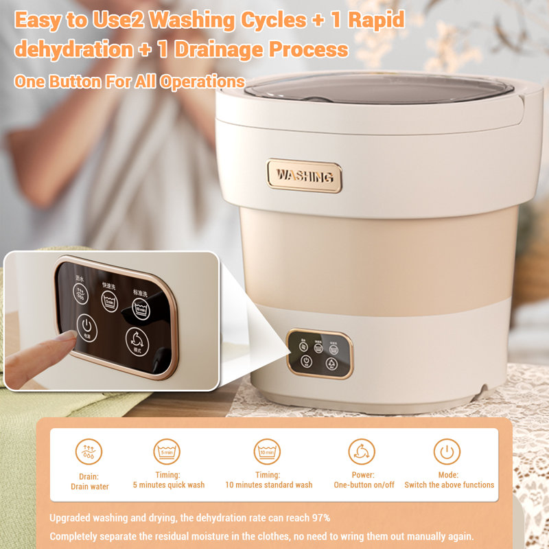 12L Folding Mini Washing Machine with Spin Dryer – 45 dB Quiet Portable Washer for Underwear, Baby Clothes, Socks – 33 x 33 x 33.5 cm – Green