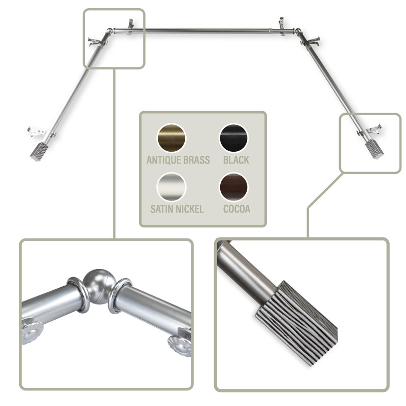 Tringle à rideaux simple à baie vitrée réglable de 38 po à 72 po Hegewisch, Nickel satiné