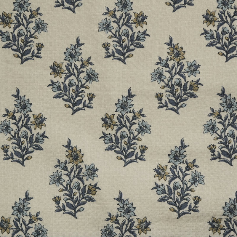 Rod Pocket/Back Tab Single Lining Floral Block Print, Bleu, L 50 po x L 96 po